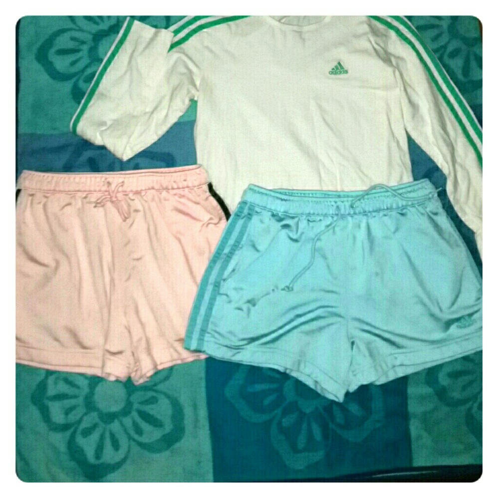 3 Adidas pieces 2 pair of shorts and 1 shirt
